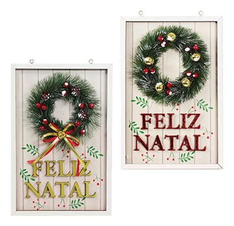 Quadro De Madeira Feliz Natal Guirlanda X Cm Mercadolivre