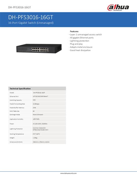 DAHUA PFS3016 16GT 16 Port Gigabit Switch Unmanaged Security System