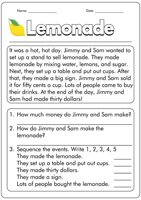 9 First Grade Reading Comprehension Worksheets Free Pdf At