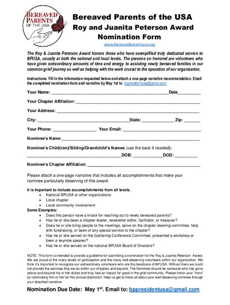 Fillable Online Roy Juanita Peterson Award Nomination Form Fax