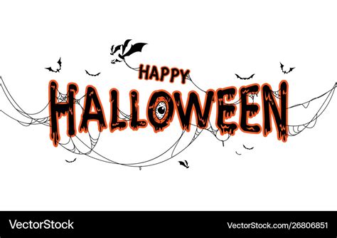 Happy Halloween Lettering With Spider Web And Bats