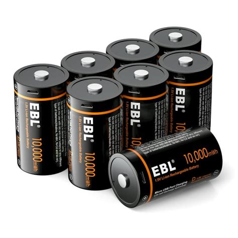 EBL Size D Rechargeable Batteries 10000mWh 1.5V Long Lasting D Cell Li ...