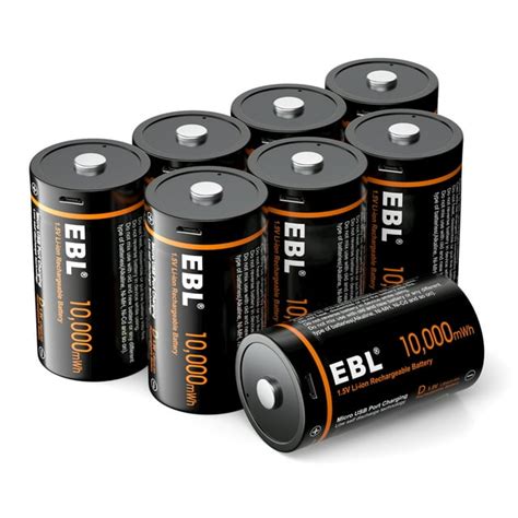 Ebl Size D Rechargeable Batteries 10000mwh 15v Long Lasting D Cell Li Ion Batteries With 2 In 1