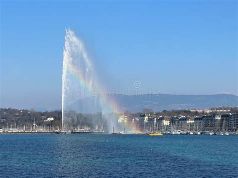 Geneva Jet D Eau Fountain With Rainbow Stock Photo Image Of Rainbow