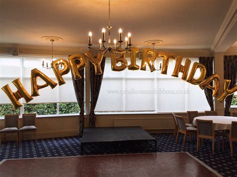 Happy Birthday Balloon Arch created with super shape gold letter ...