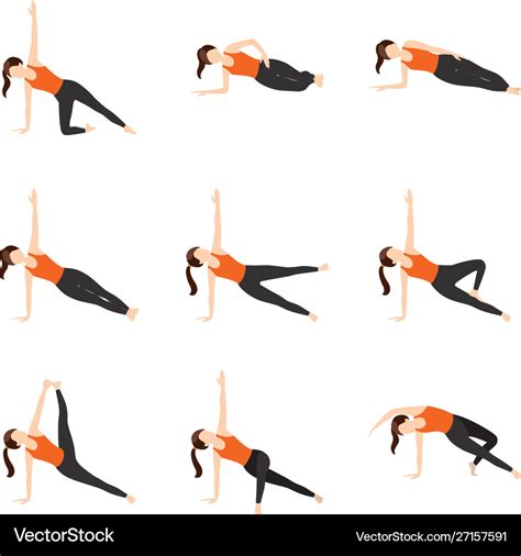 Side plank variations yoga asanas set Royalty Free Vector