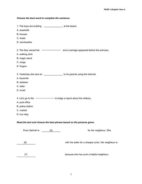 Pksr 1 Paper 1 English Tahun 4 PDF