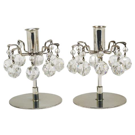 Pair Of Swarovski Crystal Water Lily Candleholders W Box For Sale At