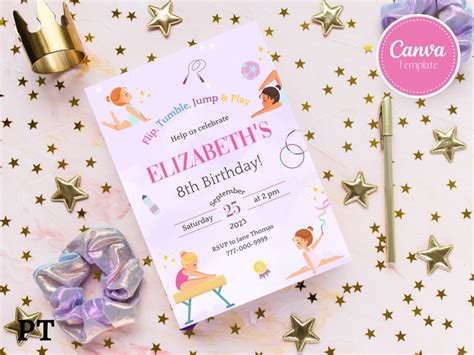 Editable Gymnastic Birthday Invitation Printable Gymnastics Etsy