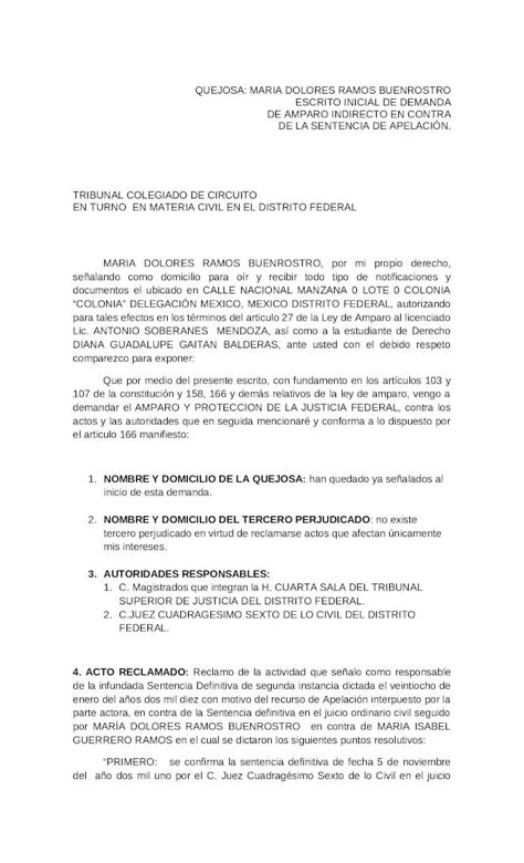 Docx Escrito Inicial De Demanda De Amparo Indirecto En Contra De La