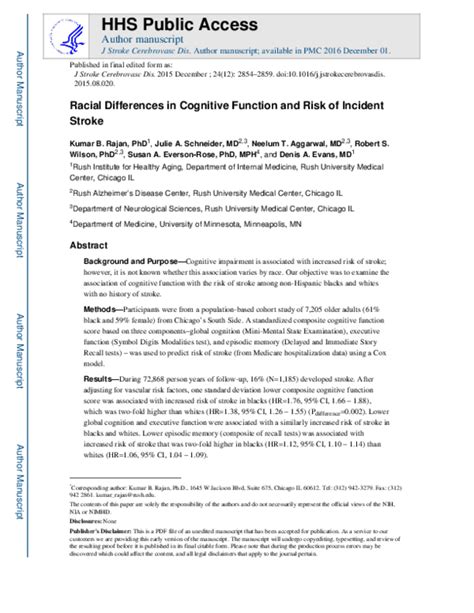 Pdf Racial Differences In Cognitive Function And Risk Of Incident