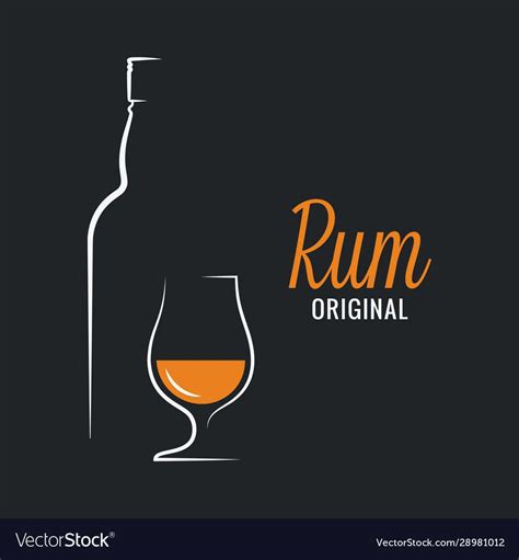 Rum Bottle With Glass Logo On Black Background Vector Image On