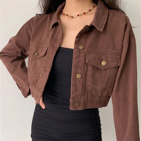 Brown Denim Jacket Denim Jacket Women Brown Denim Jacket Cropped Denim Jacket Outfit