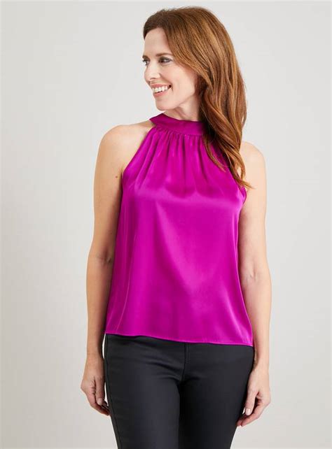 Buy Fuchsia Pink Satin Halter Neck Top 8 Shirts Argos