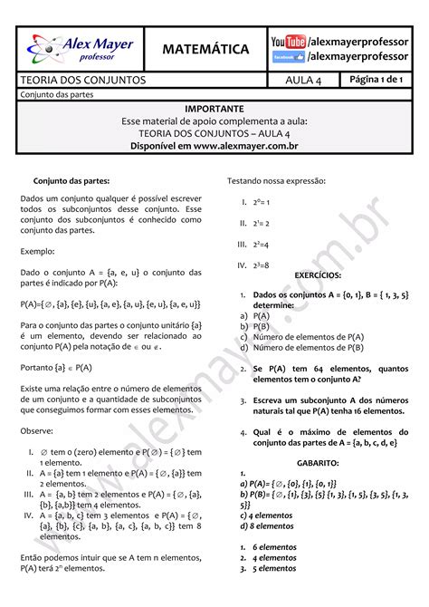 MatemÁtica Teoria Dos Conjuntos Aula 4 Pdf