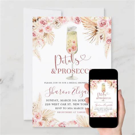 Pink Boho Petals And Prosecco Bridal Shower Theme Invitation Zazzle