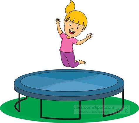 Outdoors and Recreation Clipart-girl jumping playing on trampoline clipart