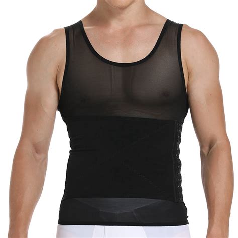 Mens Gynecomastia Vest Body Shaper Moobs Binder Shirt Wasit Girdle