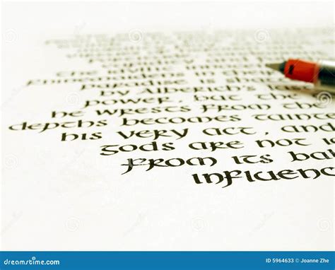 Calligraphy Pen and Writing on White Paper Stock Image - Image of ...