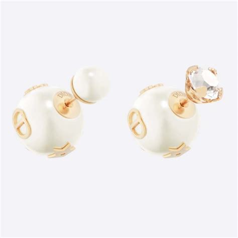 Dior Women Dior Tribales Earrings Gold Finish Metal With White Resin Pearls And A Silver Tone