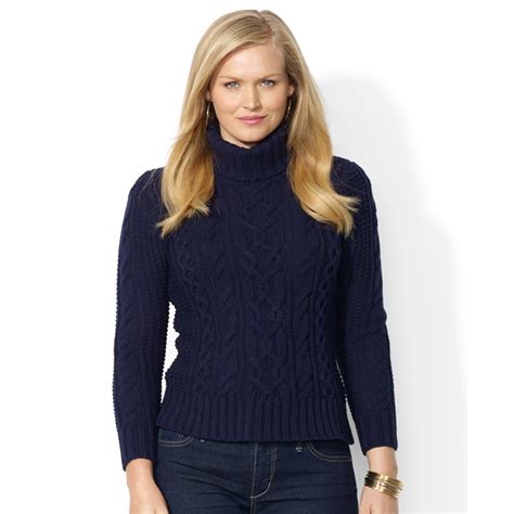 Lyst Lauren By Ralph Lauren Plus Size Cable Knit Turtleneck Sweater