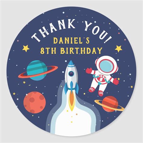 Astronaut Outer Space Birthday Thank You Classic Round Sticker Zazzle