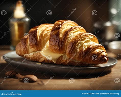 Premium Delicious French Croissant Puff Pastry Dessert Stock