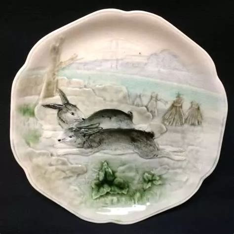 Rare French Choisy Le Roi Majolica Plate Rabbits In Antique Plates