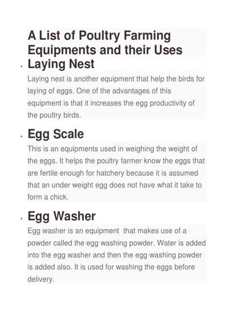 A List of Poultry Farming Equipments and Their Uses | PDF | Chicken ...