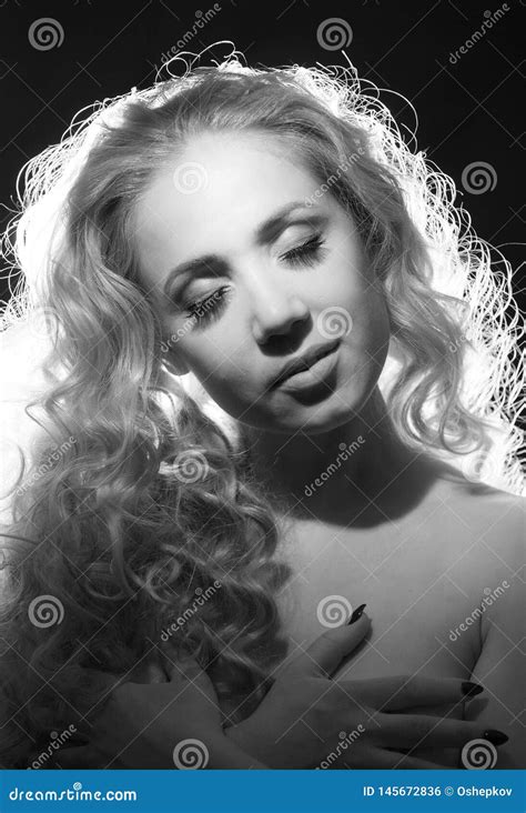 Portrait Of A Half Naked Blonde On A Black Background Stock Photo Image Of Person Attractive