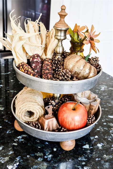 DIY Fall Tiered Tray Decor Ideas - Zucchini Sisters