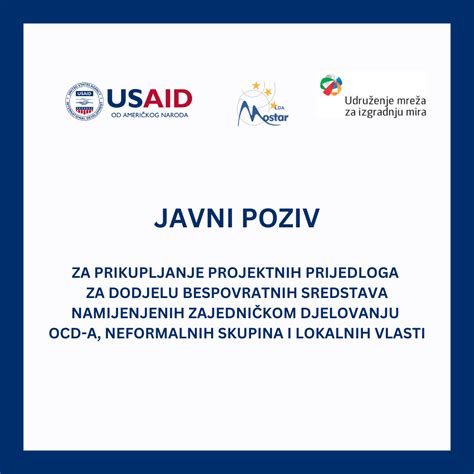 Mostar Javni Poziv Za Prikupljanje Projektnih Prijedloga Za Dodjelu