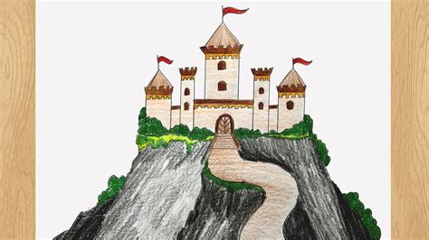 How To Draw A Castle On Mountain I Castle Drawing Tutorial Youtube