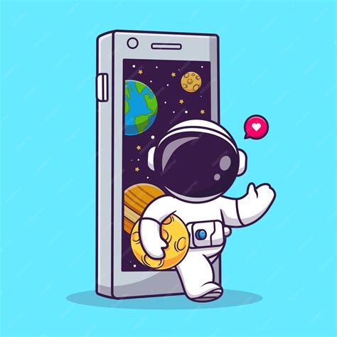 Premium Vector | Cute Astronaut Out Of Space Phone With Moon Cartoon ...