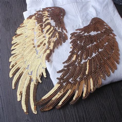 Gold Siver Wing Iron Sticker For Clothing Sequins Patches Sequined