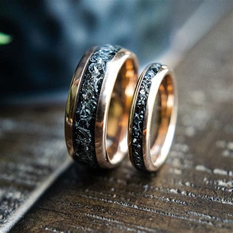 Couples Meteorite Wedding Bands His Hers Wedding Ring Set Promise Rings