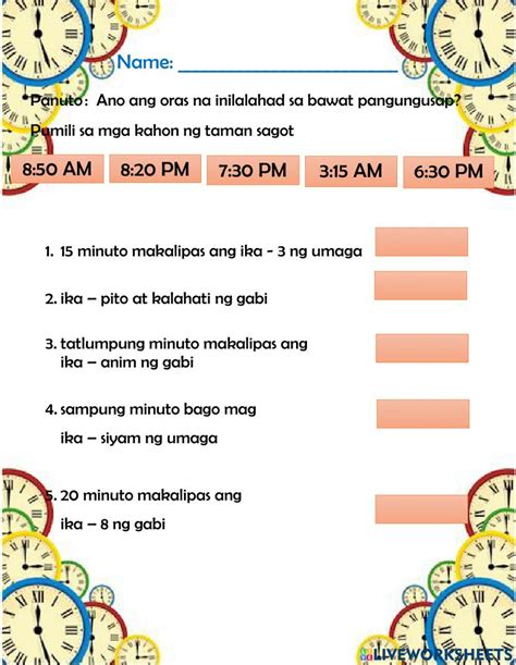 Pagtukoy Ng Oras Online Exercise For Live Worksheets