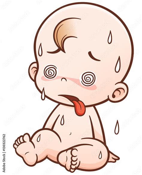 Vector Illustration Of Cartoon Cute Baby In Hot Weather Stock Vector