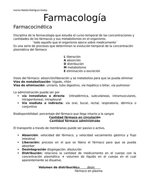 1 Clase Apuntes Farmacología Farmacocinética Disciplina De La