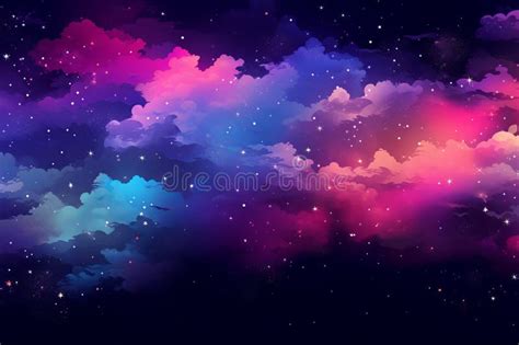 Colorful Clouds and Stars in the Night Sky Stock Illustration ...