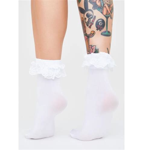 Ruffle Trim Ankle Socks White Dolls Kill