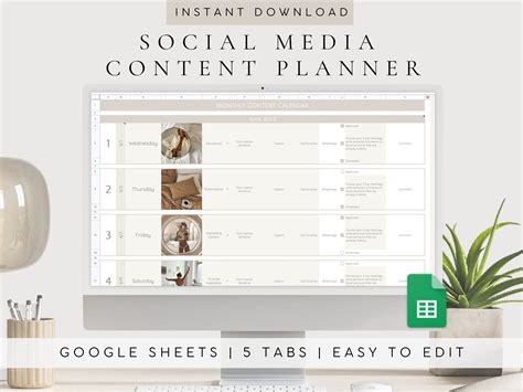 Google sheets content planner social media calendar digital social media template content