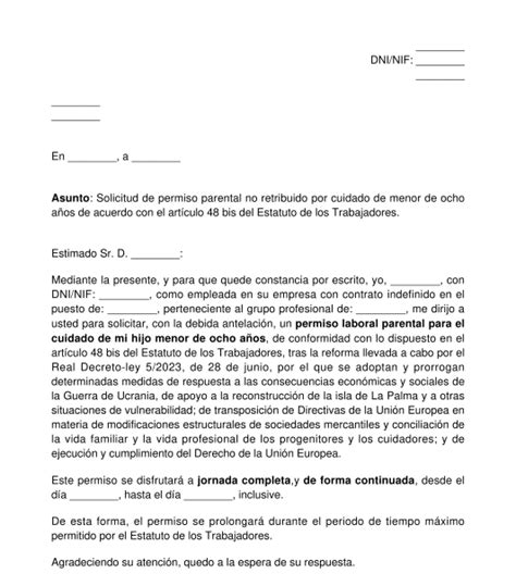 Solicitud De Permiso Parental Modelo Word Y Pdf