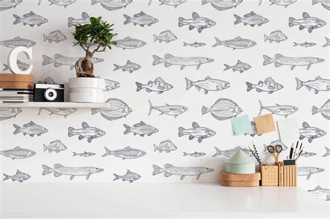 Navy blue fish Wallpaper - Peel and Stick or Non-Pasted