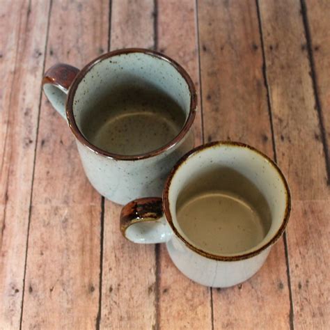 RESERVED For Z Vintage Stoneware Mug Set Of 2 White Brown Blue Rustic