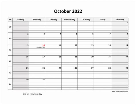 Calendar October 2022 Printable