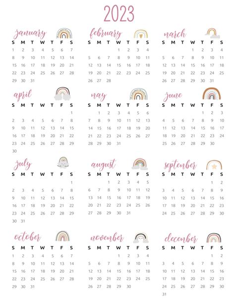 Full Year Calendar 2023 Printable One Page