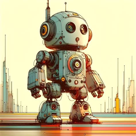 Minimalist Painting Of Sci Fi Cute Robot Design Stock Illustration