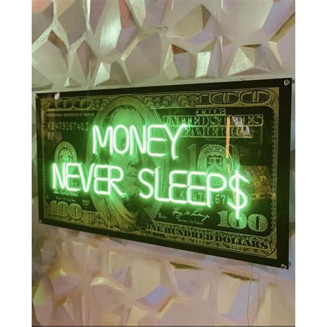 Money Never Sleep Neon Art UV Baskı Neon Led Tabela NeuNeon