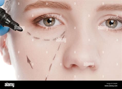 Beautician Draw Correction Lines On Woman Face Stock Photo Alamy